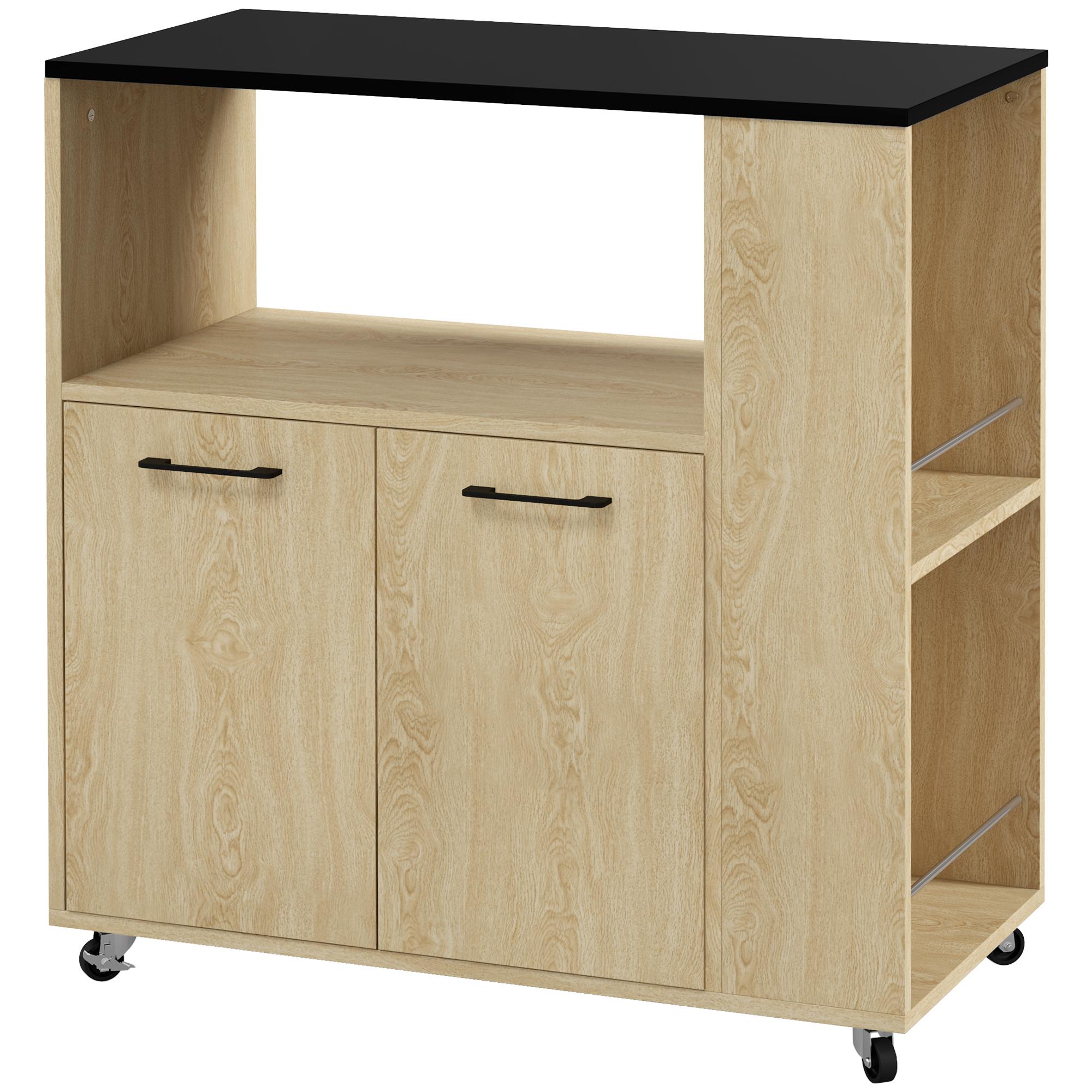 Carrinho de Cozinha com Rodas 2 Portas Prateleira Ajustável Porta - Especiarias para Sala de Jantar 75x40x80,5 cm Madeira