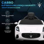 Carro Elétrico para Crianças Maserati Gran Turismo Folgore 12V Controlo Remoto Faróis Buzina e Música MP3 98x59x43 cm Branco