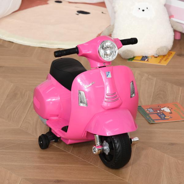 Mota Elétrica Infantil Vespa 6V com Farol, Buzina e Rodas Auxiliares para Crianças de 18 - 36 Meses Rosa 66,5x38x52 cm