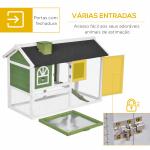 Coelheira de Madeira 120x60x79 cm Coelheira com Teto Asfáltico Bandeja Removível Escada e Chaminé para Exterior Verde