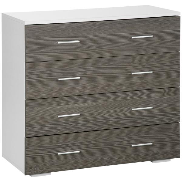 Cómoda com 4 Gavetas Moderna para Dormitório Corredor Sala de Estar 76x35x72 cm Cinzento e Branco