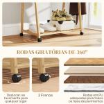 Charriot de Bambu para Roupa Charriot para Roupa com Rodas 2 Prateleiras Abertas e 2 Ganchos 84,5x43,5x158 cm Madeira