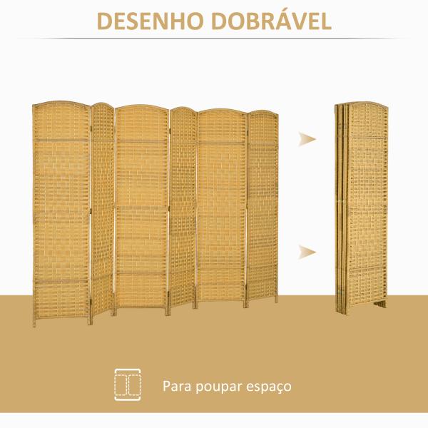 Biombo Dobrável de 6 Painéis Divisor de Ambientes 270x180 cm Ecrã de Privacidade de Polipropileno Madeira