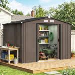 Abrigo de Jardim 277x195x192 cm Metálico para Armazenamento de Ferramentas com Base de Reforço Incluída Madeira