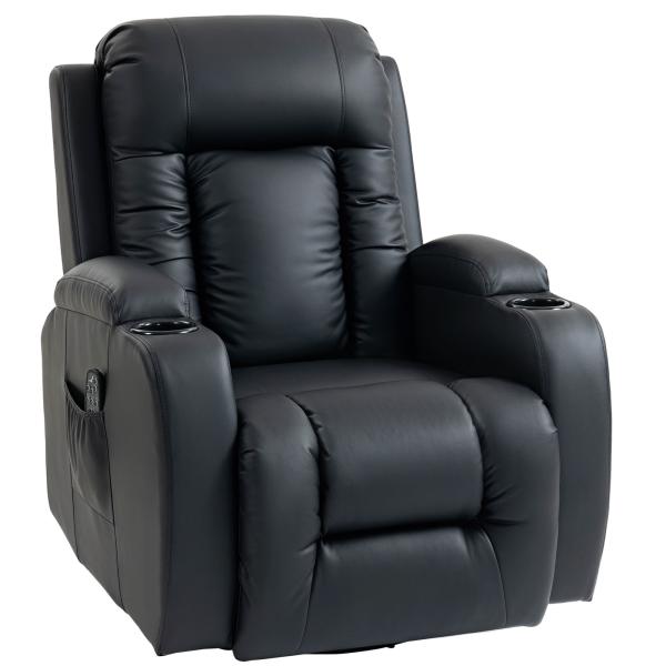 Poltrona de Massagem Reclinável até 145° com 8 Pontos de Massagem por Vibração Função de Aquecimento 82x99x103 cm Preto
