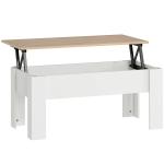Mesa de Centro com Bancada Elevatória Compartimento Aberto e Oculto 100x50x45 - 58,5 cm Branco e Madeira
