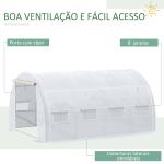 Estufa Tipo Túnel de Jardim 4x3x2m com Porta Enrolável 8 Janelas Cobertura de PE 140g/m² e Metal Galvanizado para Cultivos de Plantas Verduras Branco
