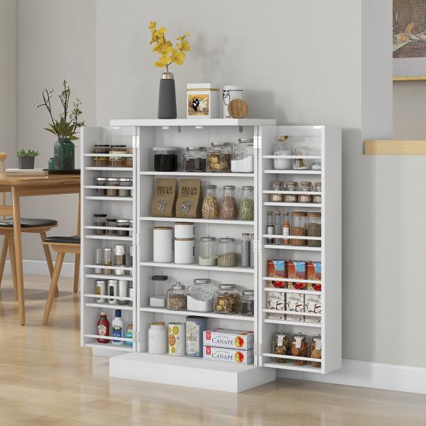 Armário de Cozinha Armário Despensa Cozinha com 2 Portas 16 Prateleiras Aparador Moderno 60x30x104 cm Branco