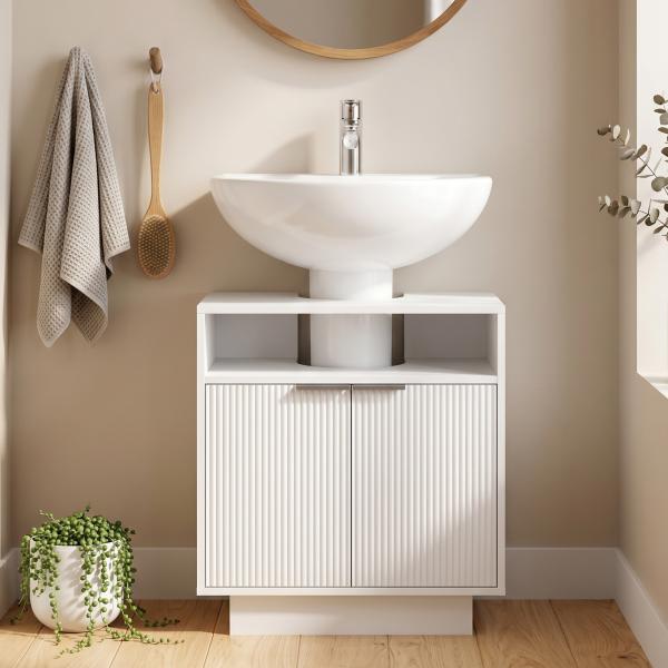 Móvel para Lavatório Pousar com 2 Portas Canaladas para Lavatório com ou sem Pedestal 60x33x63 cm Branco