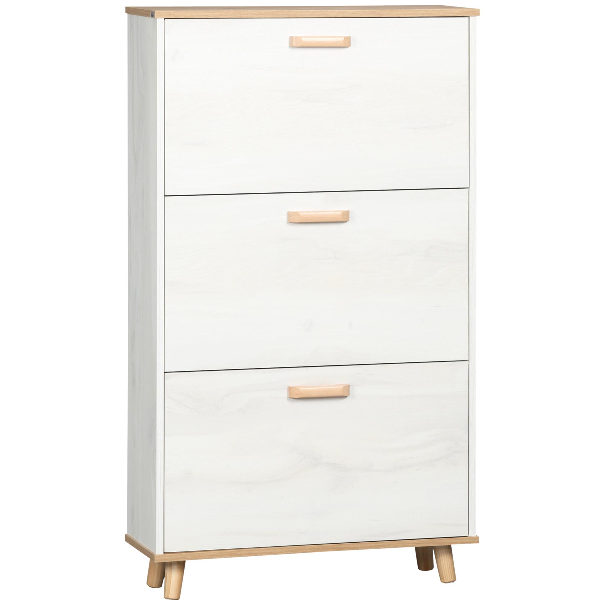 Sapateira Moderna com 3 Gavetas Abatíveis para 12 Pares de Sapatos e Prateleira Ajustável 70x23,5x122cm Branco Envelhecido