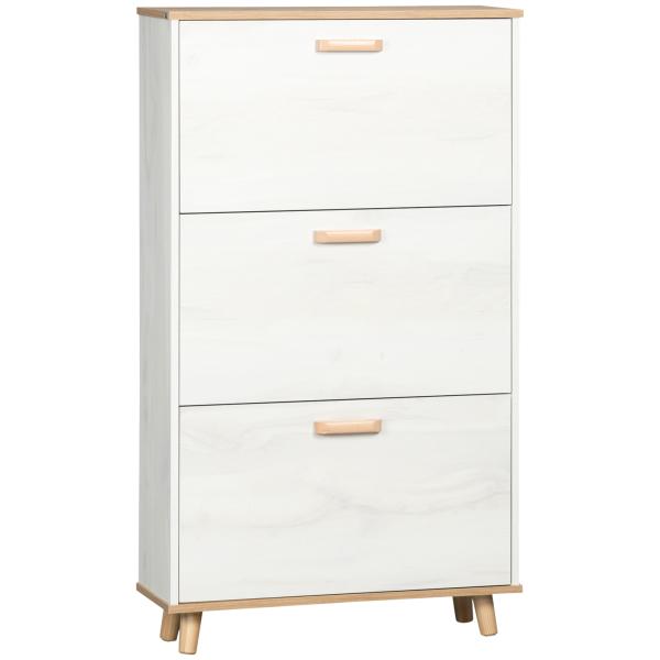 Sapateira Moderna com 3 Gavetas Abatíveis para 12 Pares de Sapatos e Prateleira Ajustável 70x23,5x122cm Branco Envelhecido