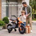 Moto Elétrica Infantil 12V com Música, Velocidade 2,4 - 5 km/h, Rodas Auxiliares, 109,5x60x72,5 cm, Laranja