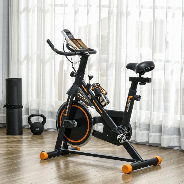 Bicicleta Estática com Resistência Ajustável Volante de Inércia de 8kg Ecrã LCD Assento e Guiador Ajustáveis 103x48x115cm Preto e Laranja