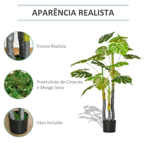 Planta Artificial Costela de Adão no Vaso 120cm de Altura Planta Artificial Tropical Decorativa com 20 Folhas para Casa Sala de Estar Dormitório Verde