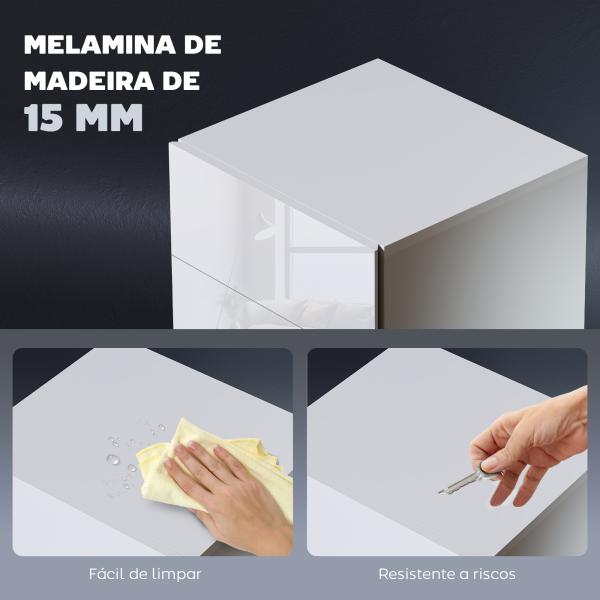 Mesa de Cabeceira com Faixa de Luz LED Multicolor Mesa Auxiliar com 3 Gavetas Estilo Moderno 40x35x60 cm Branco Brilhante