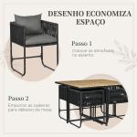 Conjunto de Jardim de Vime Sintético 5 Peças com Mesa Quadrada e 4 Cadeiras Almofadas Preto e Madeira