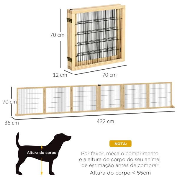 Barreira de Segurança para Cães de Madeira Dobrável para Cães Pequenos e Médios com 6 Painéis 432x36x70 cm Madeira