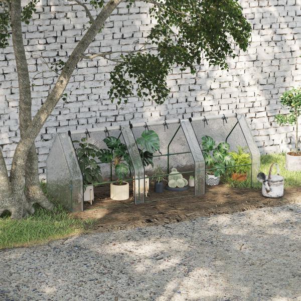 Estufa de Jardim Terraço 270x90x90 cm Tipo Casa Tubo de Aço com 3 Janelas Estufa Pequena para Cultivo de Plantas Branco Translúcido