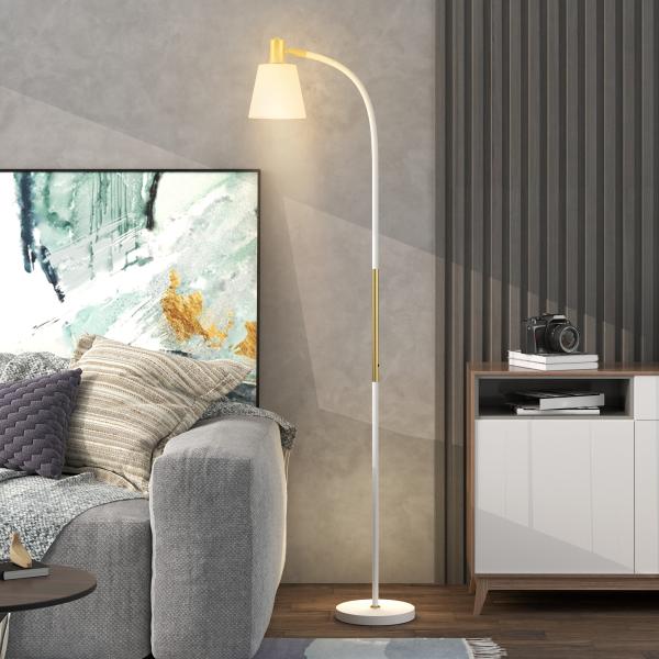 Candeeiro de Pé LED com Altura Ajustável Ecrã Interruptor para Sala de Estar Escritório Quarto 49x21x127 - 160 cm Branco e Dourado