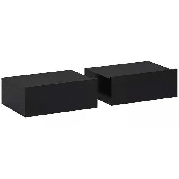 Conjunto de 2 Mesas de Cabeceira Flutuantes com 1 Gaveta para Quarto 40x30x15 cm Preto