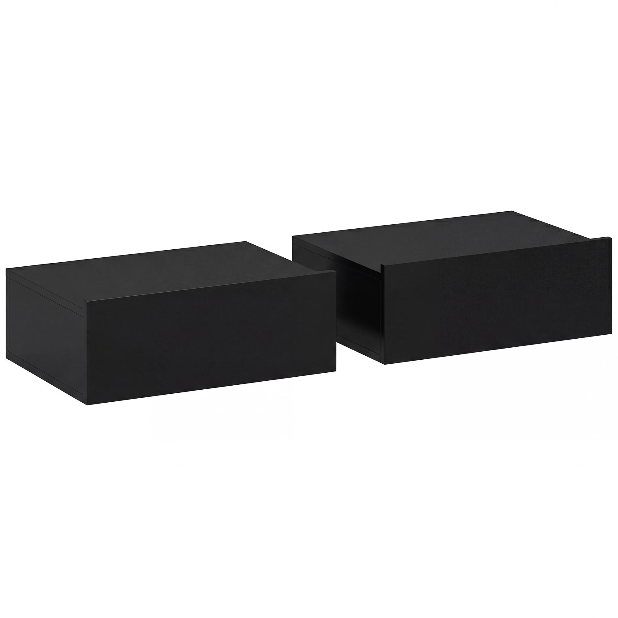 Conjunto de 2 Mesas de Cabeceira Flutuantes com 1 Gaveta para Quarto 40x30x15 cm Preto