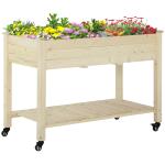 Horta Vertical Mesa de Cultivo Elevada com Prateleira Tecido Geotextil Rodas com Freios Portátil para Jardim Terraço 118x55x83cm Madeira Natural