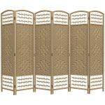 Biombo de 6 Painéis Separador de Ambientes 240x170 cm Divisor de Habitação Dobrável de Corda de Papel Madeira