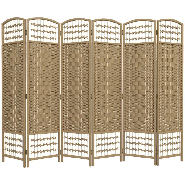 Biombo de 6 Painéis Separador de Ambientes 240x170 cm Divisor de Habitação Dobrável de Corda de Papel Madeira