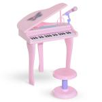 Piano para Crianças com 37 Teclas Microfone Banco Luzes 22 Músicas e Entrada para MP3 e USB 48x39x69 cm Rosa