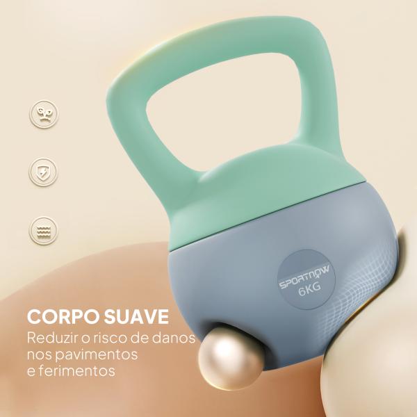 Kettlebell de 6 kg Pesa Russa Preenchida de Areia Metálica e Alça Antiderrapante para Treino em Casa Ginásio 19x19x28 cm Cinzento