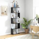 Estante para Livros Estante Alta de Parede com 5 Níveis em Forma de S Desenho Moderno 60x24x184,5 cm Branco e Preto