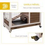 Coelheira de Madeira Gaiola de para Pequenos Animais Portátil com Teto Abatível Rampa Bandeja Removível 90x53x59cm Marrom
