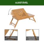 Mesa de Computador Portátil Bambu Dobrável Reclinado Altura ajustável Suporte Mesa de volta 1 Gaveta 55x35x22 - 30cm