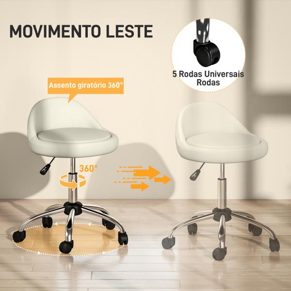 Banco com Rodas Banco Giratório com Altura Ajustável Cosmética Dentista Cabeleireiro Ø50x63 - 83 cm Branco