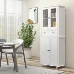 Armário de Cozinha Móvel Auxiliar de Cozinha com 2 Portas de Vidro Gaveta e Prateleiras Ajustáveis 61x35x168,5 cm Branco