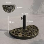 Base para Chapéu de Sol de Resina em Forma Semicircular para Mastros de Ø3,8 cm e Ø4,8 cm Peso 9 kg 50x31x32 cm Bronze