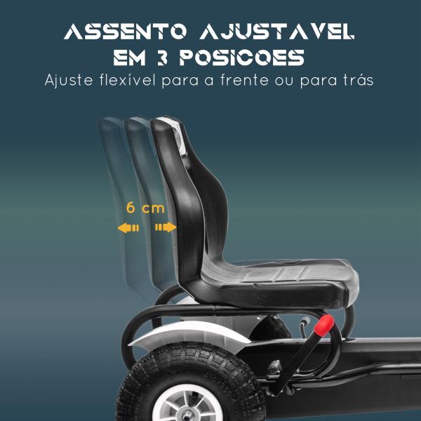Kart a Pedais para Crianças com Assento Ajustável Pneus de Goma Travão de Mão para Crianças de 5 - 12 Anos 121x58x61 cm Branco