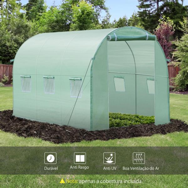 Cobertura de Estufa com 6 Janelas e Porta para Jardim Anti - UV PE 300x200x200 cm Verde
