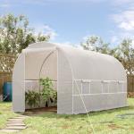 Estufa Tipo Túnel 400x200x200cm Estufa de Jardim com Portas Enroláveis e 6 Janelas Cobertura de PE 140 g/m² Estrutura de Metal para Cultivo de Plantas Verduras Branco