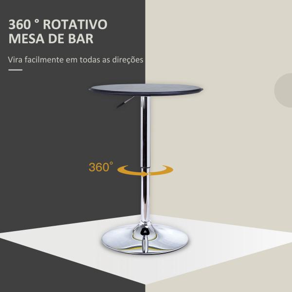 Mesa de Bar com Altura Ajustável Giratória 360° com Base Redonda Mesa Alta Moderna para Cozinha Ø63x67 - 93 cm Preto