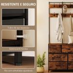 Suporte para Cabides Móvel de Arrumação com Sapateira 14 Ganchos 7 Gavetas de Tecido e Prateleira 100x30x183 cm Castanho Rústico