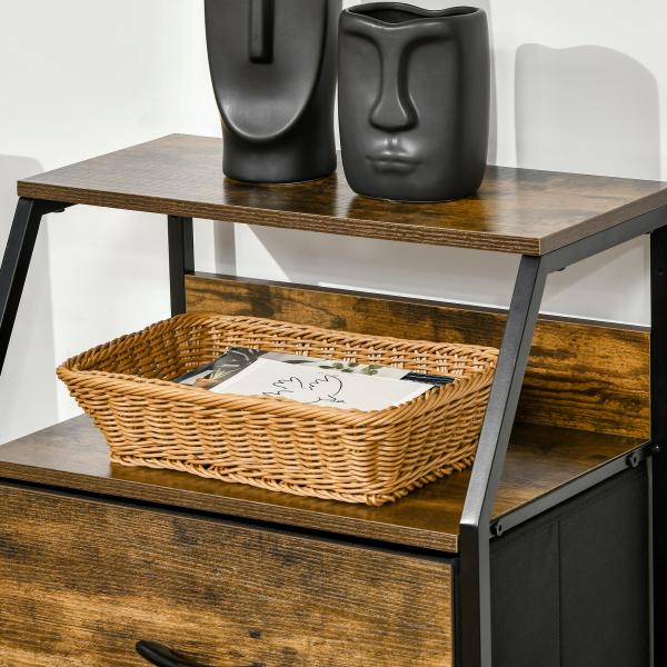 Cómoda com 3 Gavetas de Tecido Dobrável e Prateleira Móvel de Armazenamento Estilo Industrial 44x29x92cm Marrom Rústico
