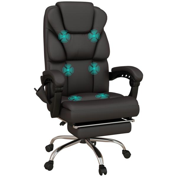 Cadeira de Escritório com 6 Pontos de Massagem Reclinável de PU com Controlo Remoto e Altura Ajustável 63x57x118 - 126 cm