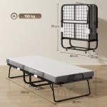 Cama Dobrável 200x75x42,5 cm Cama de Campismo Portátil com Colchão Individual Rodas e Freios Carga Máxima 150 kg para Dormitórios Branco