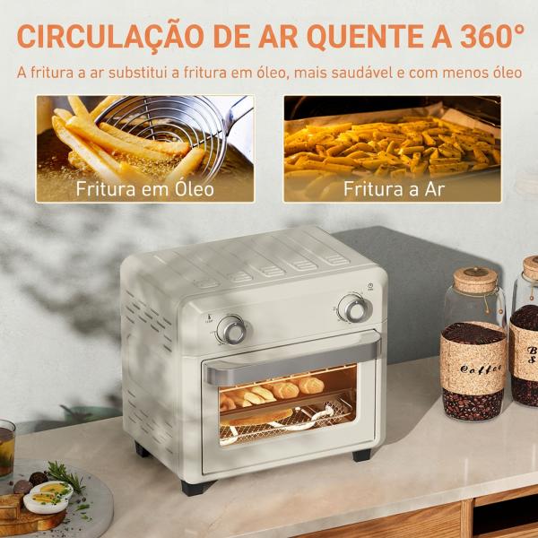 Forno com Fritadeira de Ar 10 L com 2 Manípulos Convecção 360° 80 - 230 °C Temporizador 60 Min Tabuleiro e Cesto
