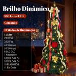 Árvore de Natal Desdobrável 180 cm com 100 Luzes LED, 11 Modos, Comando à Distância e Decoração Incluída, Verde