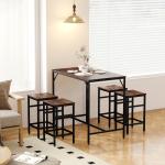 Conjunto de Mesa de Bar com 4 Bancos com Apoio para os Pés Mesa de 100x60x88cm e Bancos de 32x32x57cm Preto e Nogueira