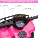 Quadriciclo Elétrico para Crianças Veículo Elétrico a Bateria 6V Infantil com Velocidade 2km/h 70x42x45 cm Rosa