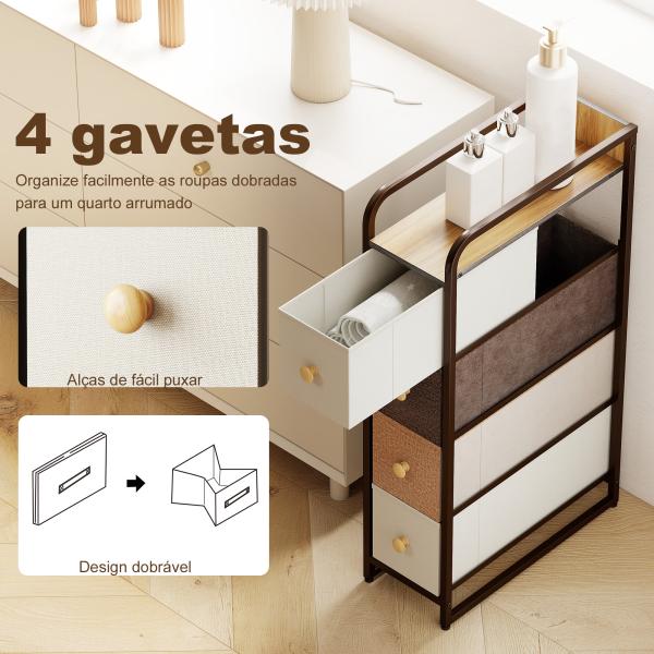 Móvel Auxiliar com 4 Gavetas de Tecido com Estrutura de Aço Móvel de Arrumação para Espaços Pequenos Multicolor