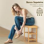 Banco Sapateira de Bambu Organizador de Sapatos com 2 Prateleiras para 4 Pares de Sapatos 50x28x45 cm Madeira